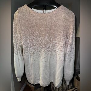 Notations Gold and White Crew Neck Sweater